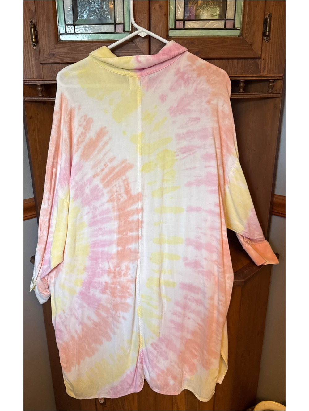 Electric & Rose  Prism hand tie-dyed Seaside Coverup Beach oversized Shirt XS/S - Picture 3 of 10